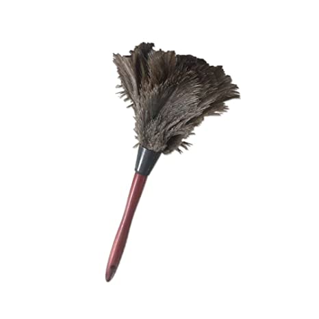 Generic Vintage useful natural fall ostrich feather duster Brush with wood handle floor duster anti static natural grey fur home clean