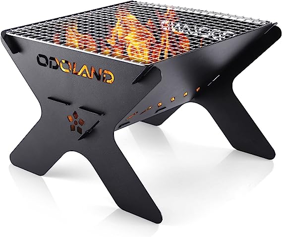 Odoland Camping Fire Pit, Portable Fire Pit for Camping, 2 in 1 Wood Burning Fire pit Grill with Detachable Cooking Grate for Outdoor BBQ, with Carry Bag