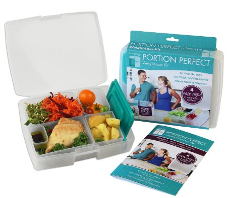 Bentology - Bento Lunch Box with Weight Loss Plan Booklet - Portion Control Container Kit - Clear and Turquoise