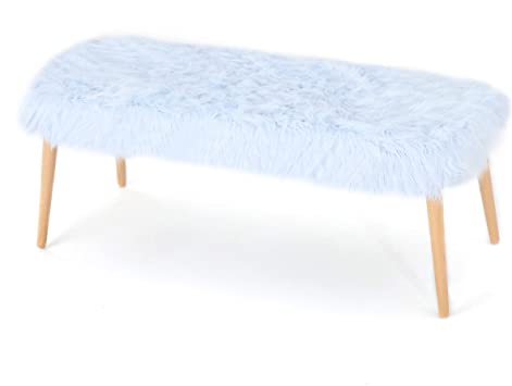 Christopher Knight Home 300787 Living Majestic Mid-Century Long Hair Faux Fur Ottoman (Light Blue)