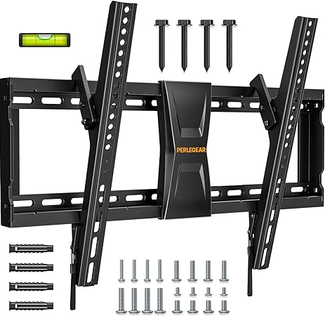 Perlegear TV Wall Bracket for Most 37–82 inch LCD LED 3D Plasma TVs up to 60kg, Slim Tilt TV Bracket for Flat or Curved TVs Max VESA 600x400mm, Large TV Wall Mount with Adjustable Pull Cords, PGLT5