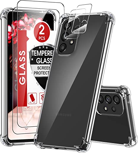 LeYi Crystal Clear Case Compatible with Samsung Galaxy A53 5G Case and 2 Pack 9H Screen Protector   2 Pack Camera Lens Protector, Transparent Soft Bumper Anti-Scratch Shockproof Phone Covers