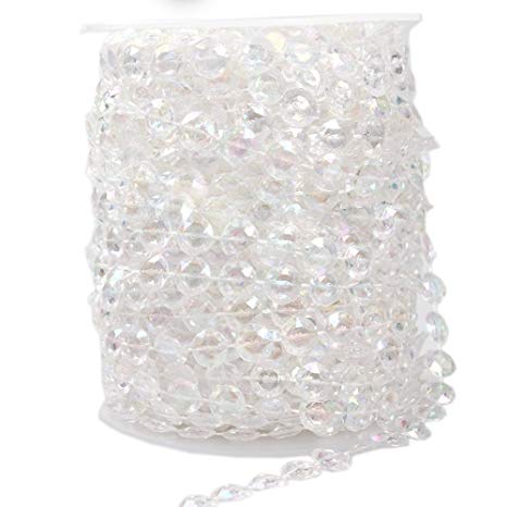 Airkoul 99ft Wedding DIY Acrylic Crystal Beads Strand Decor Faux Diamond Garland Iridescent Roll