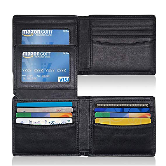 Leather Wallets for Men, HEXET Mens Bifold Wallet, RFID Blocking Wallet with Gift Box