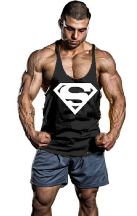 Moge Mens BodyBuilding Superman S Logo Tank Top Stringer Gym Shirt