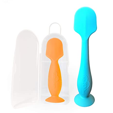 Baby Bum Brush, Original Diaper Rash Cream Applicator, Soft Flexible Silicone Brush, Unique Gift   Mini Diaper Rash Cream Applicator with Travel Case, [Blue   Orange]