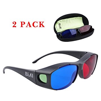 BIAL Red-blue 3D Glasses with Case Glassese Cloth 2 Pack Cyan Anaglyph Simple style 3D movie game- Extra Upgrade