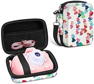 Fintie Kids Camera Case Compatible with Goopow/Mgaolo/CIMELR/Seckton/GKTZ/Desuccus/OZMI/Agoigo/Ourlife/Unicorn Kids Camera Toys & Video Camera, Hard Carrying Bag with Inner Pocket (Raining Hearts)