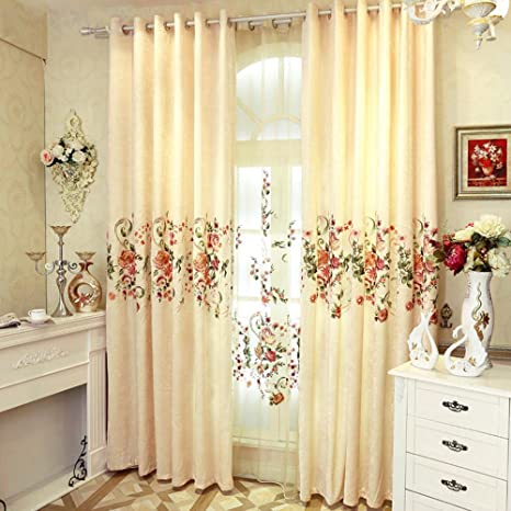 pureaqu Blackout Curtains with Grommet Top Elegance Embroidered Flower Curtain Drape for Living Room/Bedroom Heavy Thick Room Darkening Rustic Window Treatment 1 Panel 52Wx84L inch