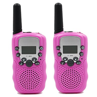 Kids Walkie Talkies Long Range Two Way Radio 3KM 22 Channels Battery Operated Handset with Indicator and Belt Clip for Children Outdoor Camping Hiking 2 PCS(Pink)