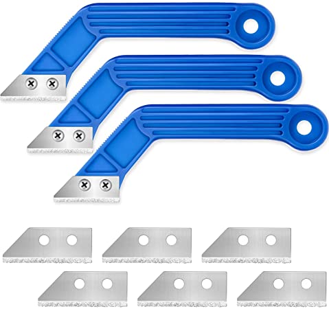 3 Pieces 8-Inch Angled Grout Hand Saw Tile Grout Saw Grout Removal Tool with 9 Pieces Diamond Surface Blades for Tile Grout Cleaning (Blue)