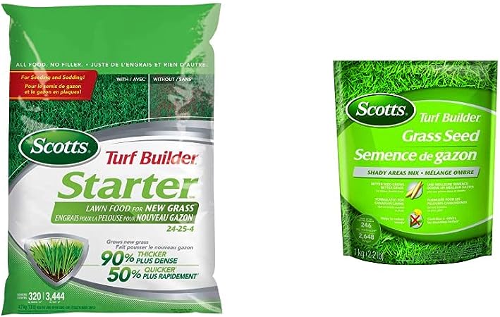 Scotts 3219 Turf Builder Starter Lawn Food for New Grass 24-25-4, 4.7kg for Coverage of 320m² & 20240 Turf Builder Grass Seed Shady Areas Mix Red