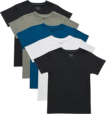 Hanes Boys' Originals Crewneck Undershirts Pack, Stretch Cotton, Black & Assorted, 5-Pack