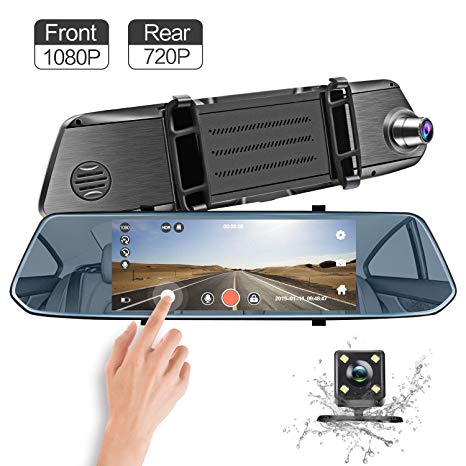 Mirror Dash Cam, 7" [1080P Front   720P Rear View] Full HD Dual Lens Dashboard Camera Car Video Recorder G-Sensor, Parking Assistance, Loop Recording
