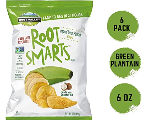 Root Smarts Tropical Green Plantain Chips Non Gmo Chips Gluten Free Chips by Root Valley Farms (6oz, 6 Pack)