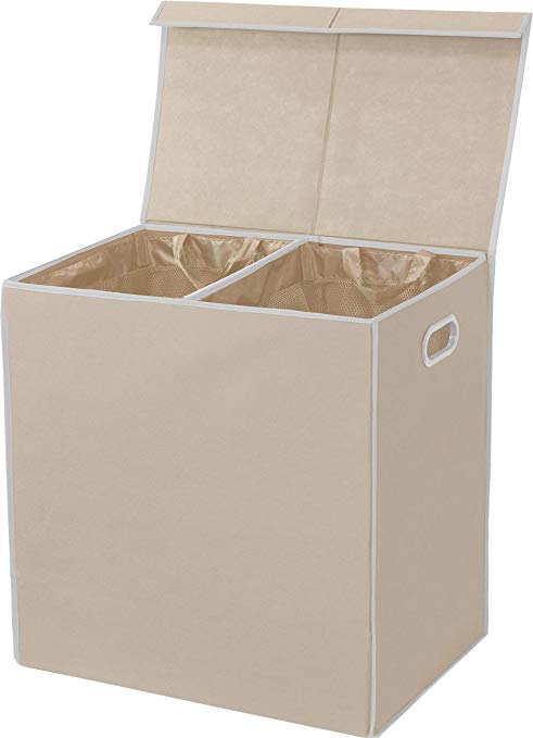 Simple Houseware Double Laundry Hamper with Lid and Removable Laundry Bags, Beige