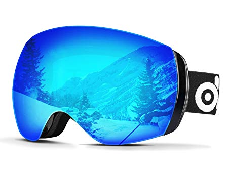 Odoland Ski Goggles for adult men and women, UV400 Protection and Anti-Fog Lens, Double Spherical Frameless Lens Design for Skiing Skating Snowmobiles and Snowboards