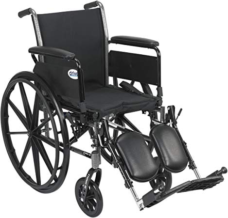 Drive Medical Cruiser III Light Weight Wheelchair with Various Flip Back Arm Styles and Front Rigging Options, Flip Back Removable Full Arms/Elevating Leg Rests, Black, 16 Inch