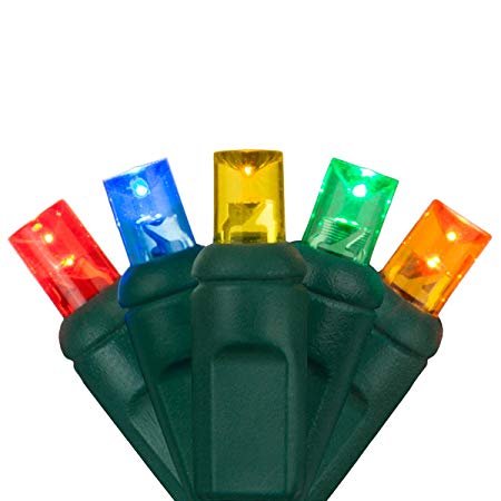 5mm LED Wide Angle Multicolor Prelamped Light Set, Green Wire - 70 5mm Multi Color LED Christmas Lights, 4" Spacing