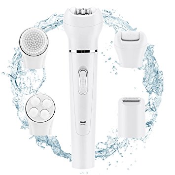 Happon 5 in 1 Electric Hair Removal Epilator, Lady Shaver and Foot Callus Remover, Face Cleaning Brush, Facial Skin Care Massager, Rechargable and Cordless, Wet/Dry Safe, Best Valentine's Day Gift
