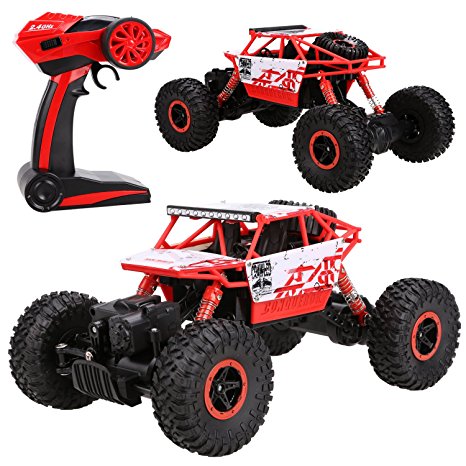 (US STOCK) Funmily RC Rock Off Road Vehicle Remote Radio Control Crawler Truck Cars with Rechargeable Battery 25KM/H 2.4Ghz High Speed 1:18 Shock-proof RC Car