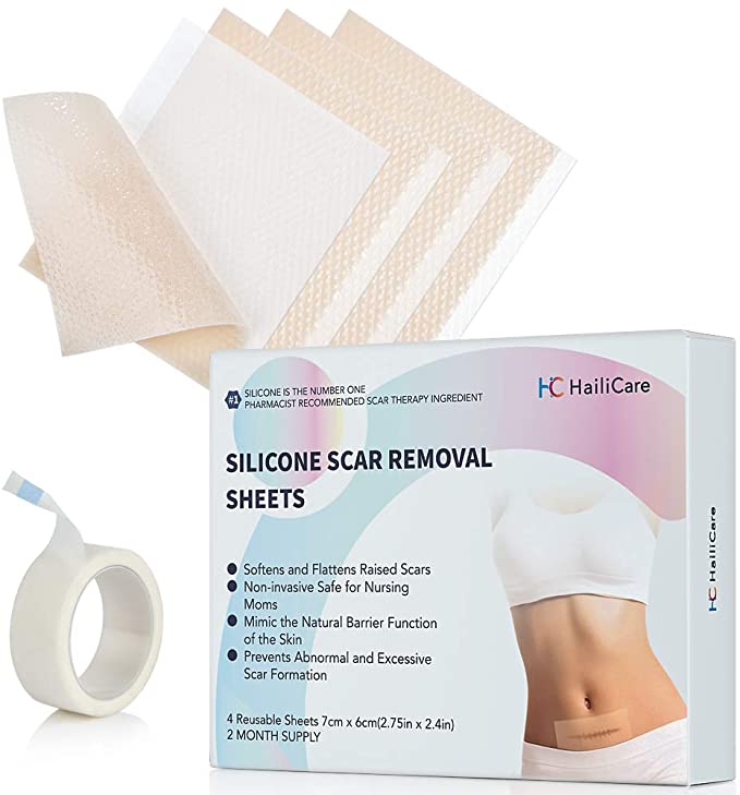 Professional Silicone Scar Sheets, Scar Strips for Surgical Scars, Keloid Scar Silicone Sheets, Silicone Pads for Scars, Soft Silicone Scar Tapes, 2.75"×2.4", 4 Sheets