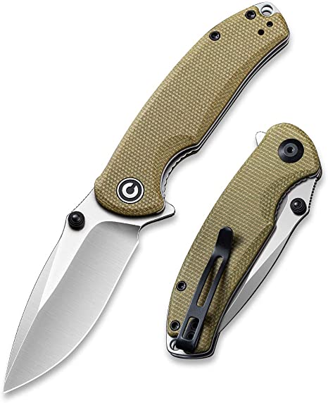 CIVIVI Pintail Flipper Pocket Knife for EDC, Liner Lock Knife 2.97'' S35VN Blade Olive Micarta Handle C2020B