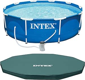 INTEX Metal Frame 10' x 30" Outdoor Swimming Pool with Filter Pump and Cover