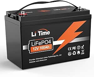 LiTime Bateria Litio 12V 100Ah, Hasta 15000 Ciclos y 10 Años de Vida, Batería Lifepo4 con 100A BMS, Baterias Solares para Caravana Energía de Respaldo Aplicación Fuera Red Barco Motor de Arrastre