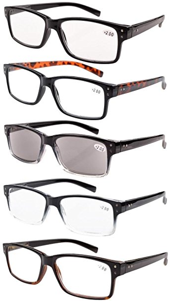 Eyekepper 5-pack Spring Hinges Vintage Reading Glasses Men Includes Sun Readers  0.75