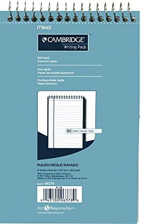 Cambridge 06378 Top Coil Notebook, 5x8-Inch, 80-Sheets/160-Pages