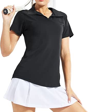 MIER Women's Golf Polo Shirts Collared V Neck Short Sleeve Tennis Shirt, Dry Fit, Moisture Wicking