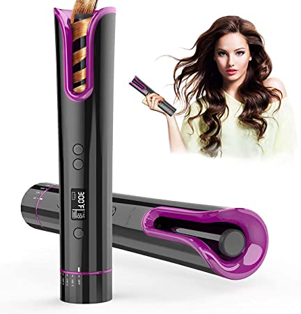 Auto Hair Curler, Automatic Curling Iron with LCD Display and Timer for All Hair Types, Fast Heating, Auto Shut-Off Curling Wand Black