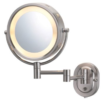 Jerdon HL65N 8-Inch Lighted Wall Mount Makeup Mirror with 5x Magnification, Matte Nickel Finish
