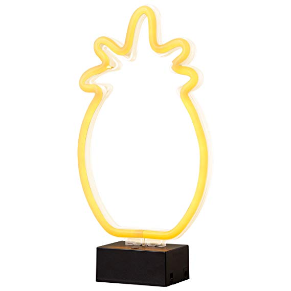 Rivet Modern Pineapple Neon Novelty Table or Wall Light - 3.5 x 3.5 x 11.25 Inches, Yellow