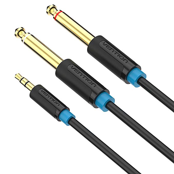 VENTION 5FT 24K 15U Gold Plated 3.5mm 1/8" Male TRS to Dual 6.35mm 1/4" Male TS Mono Y-Cable Splitter Cord for iPhone, iPod, Laptop,Power Amplifier,Microphone and Guitar(Black) ¡­