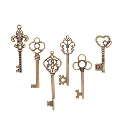 Bingcute 6 Type Of 30Pcs Bronze Vintage large Skeleton Keys -Vintage Keys Charms skeleton key set