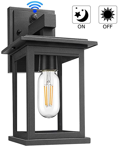 Upgrade Dusk to Dawn Sensor Outdoor Wall Lanterns, Exterior Wall Sconce Porch Light Fixture with E26 Socket, 100% Anti-Rust Waterproof Matte Black Wall Mount Lamp with Clear Glass for Entryway Garage