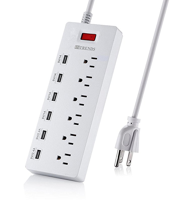 HITRENDS Surge Protector Power Strip 6 Outlets with 6 USB Charging Ports, USB Extension Cord, 1625W/13A Multiplug for Apple Homekit Device Smartphone Tablet Laptop Computer (6ft, White)