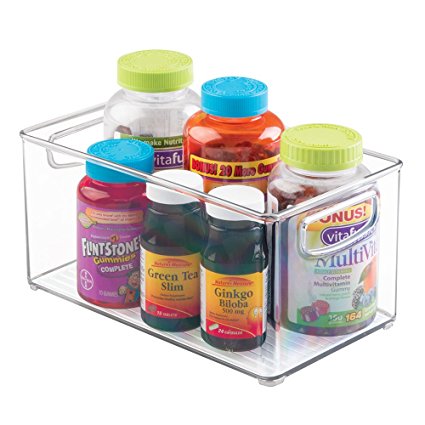 mDesign Storage Organizer Bin for Vitamins, Supplements, Health Supplies - Large, Clear