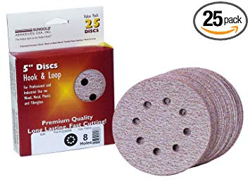 Sungold Abrasives 024110 5-Inch by 8 Hole 220 Grit Premium Plus C Weight Paper Hook and Loop Sanding Discs, 25-Pack