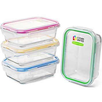 4-Pack Glass Food Storage Containers for Kitchen - 100% Hygienic Set Leakproof, Airtight Lids. Extra Thermal Shock Resistant Reusable Lunch Box - Oven, Microwave, Dishwasher Safe (35 Oz)