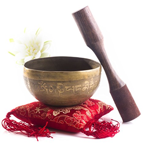 Silent Mind ~ Hand Hammered B Crown Chakra Tibetan Singing Bowl Set ~ For Chakra Healing, Prayer ,Yoga, and Mindfulness ~ Lotus Flower Mallet & Cushion ~ Handmade In Nepal ~ Perfect Gift