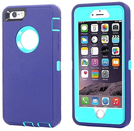 iPhone 6 Case, iPhone 6S Case [HEAVY DUTY] AICase Built-in Screen Protector Tough 3 in 1 Rugged Shorkproof Cover for Apple iPhone 6/6S (Purple/Blue)