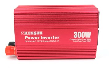 Kensun® 300W Power Inverter for Car DC 12V to AC 110V with Dual 110V AC Outlets and Dual USB Charging Ports