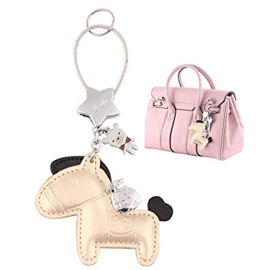 MILESI Cute Horse Keychain (Key Chain) Organizer, Luxury Leather Car Keys Holder, Womens Bag Pendant Charm, Festive Gifts