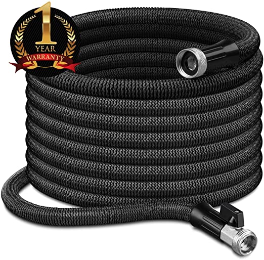 100ft Expandable Garden Hose - Lightweight Kink Free Flexible Water Hose with Double Latex Core, 3/4" Solid Brass Rust-Proof Fittings, Extra Strength Fabric, with Storage Bag,Leakproof (1)