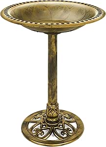 Best Choice Products 28in Pedestal Bird Bath, Vintage Outdoor Resin Accent Decoration w/Fleur-de-Lis Accents - Gold