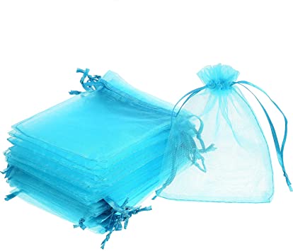 Mudder 50 Pack Organza Gift Bags Wedding Party Favor Bags Jewelry Pouches Wrap, 4 x 4.72 Inches (Aqua Blue)