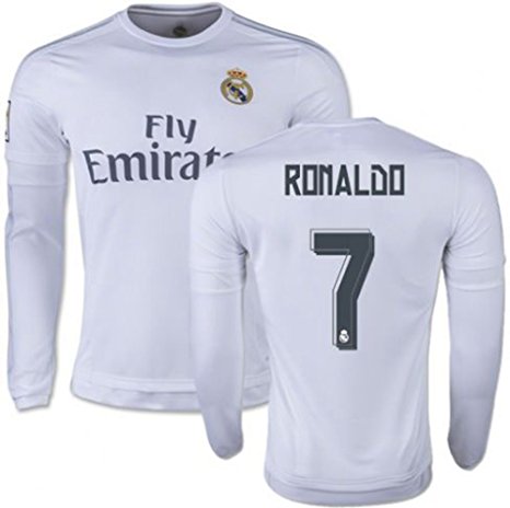 Cristiano Ronaldo #7 Real Madrid CF Jersey 2015-16 Home & Away Jersey Men's Long Sleeve Soccer Jersey